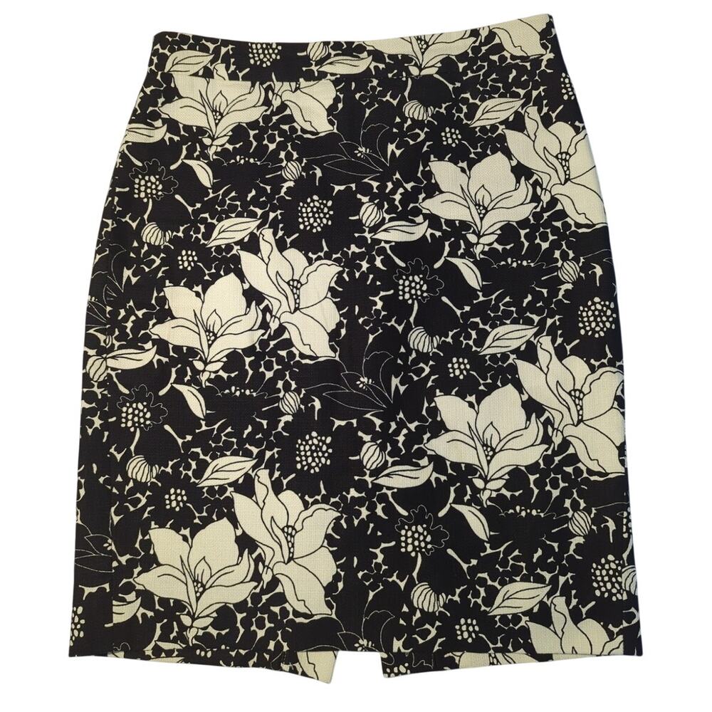 J.Crew Floral Black/Cream Soft Woven Fabric Lined Pencil Skirt Juniors Size 00